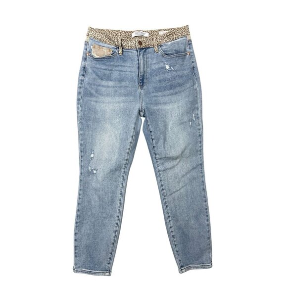 Judy Blue Lucy Slim Fit Cheetah Camo Waist Band Jeans 11/30 High Rise Light Wash - Picture 2 of 6